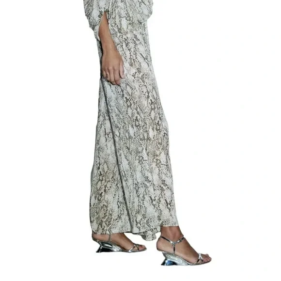 ZARA | Snake | ANIMAL PRINT WIDE LEG PANTS - Picture 9 of 13